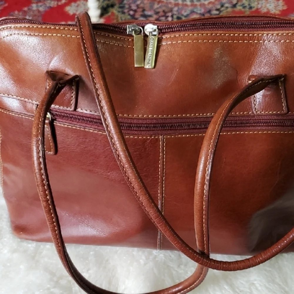 Gianni BERNINI Brown Large  leather Tote Bag Double Zipper